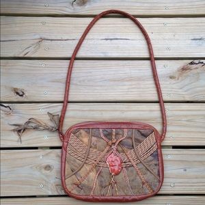 Lisandro Sarasola Vintage Leather Bag Purse Art Garb Designer Brown Shell Detail